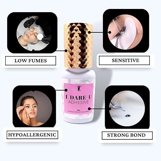 I Dare You Eyelash Extension Glue - 05-1 Seconds Lash Extension Glue (5ml) Fast Drying, Strong Lash Adhesive, 8 Weeks Retention - Fast Curing Extreme Retention Lash Glue for Eyelash Extensions