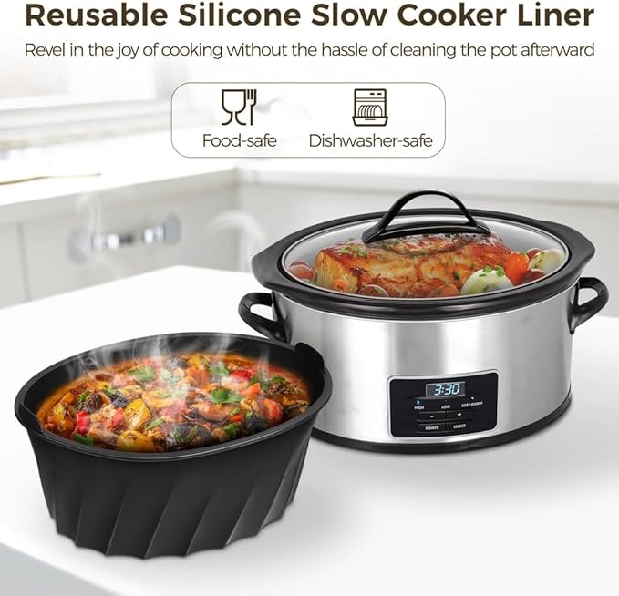 Oval Liner Compatible With 6-8 Qt Slow Cookers, Leakproof Dishwasher-Safe Slow Cooker Insert, Reusable Silicone Slow Cooker Liner, Large-Capacity Non-Stick Crock Pot Liner
