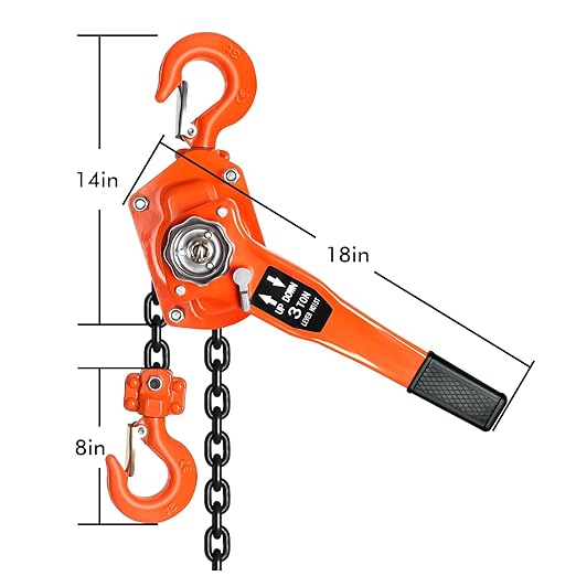 3Ton6600LBS Capacity 10FT Manual Lever Chain Hoist with 2 Hooks Manual Ratchet Chain Puller Hoist Heavy Duty G80 Chain Come Along Winch Ratchet Hoist for Warehouses, Etc (3Ton10FT)