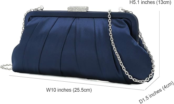 CHARMING TAILOR Classic Pleated Satin Clutch Bag Diamante Embellished Formal Handbag for WeddingPromBlack-Tie Events