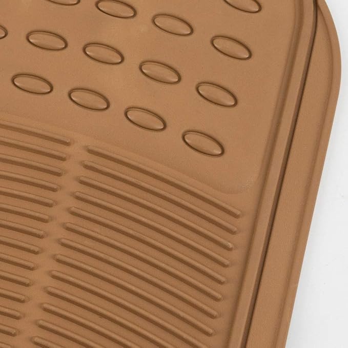 BDK Beige Heavy Duty Front Rear Rubber Floor Mats Universal Liners for Car SUV Van Truck, All Weather Protection with Anti-Slip Nibs, Fit Contours of Most Vehicles