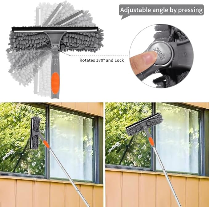 Professional Duster Kit with Assembled Extension Pole, Cobweb Duster, Window Scrubbing Squeegee, Cobweb Duster, IndoorOutdoor Stretchable Bendable Duster Cleaning Kit