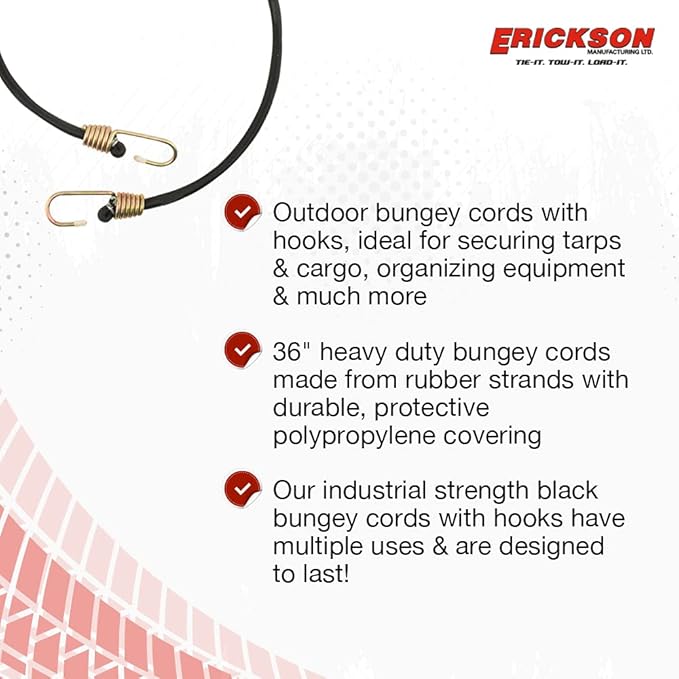Erickson 06845 Black 36" Industrial Bungey Cord, (Pack of 4)