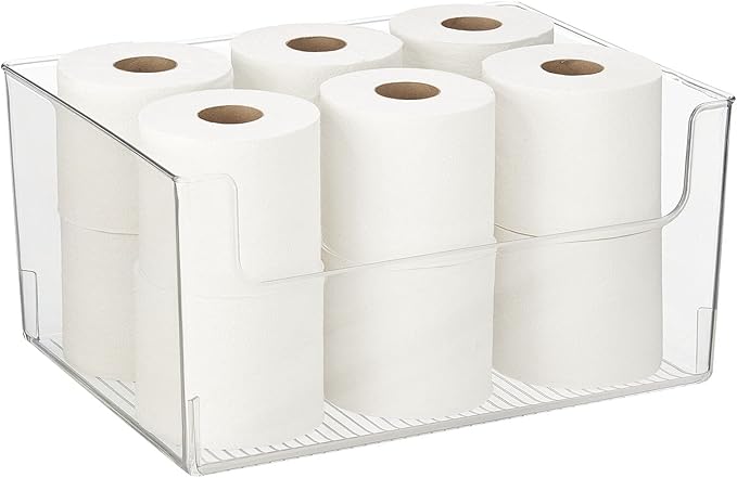 mDesign Large Modern Plastic Open Front Dip Storage Organizer Bin Basket for Bathroom Organization - Vanity Shelf, Cubby, Cabinet, and Closet Organizing Decor - Ligne Collection - 4 Pack - Clear