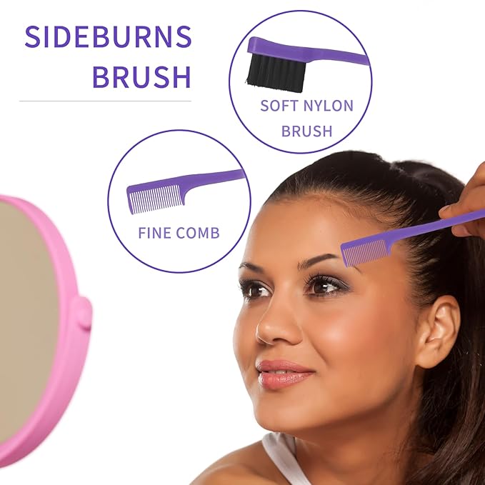 Detangling Brush set,Detangler Hair Brush with Teasing & Edge Brush for Curly Hiar, Rat Tail Comb Alligator Hair Clips for 3a to 4c Kinky Wavy/Curly/Coily/Wet/Dry/Oil/Thick/Long Hair(Purple)