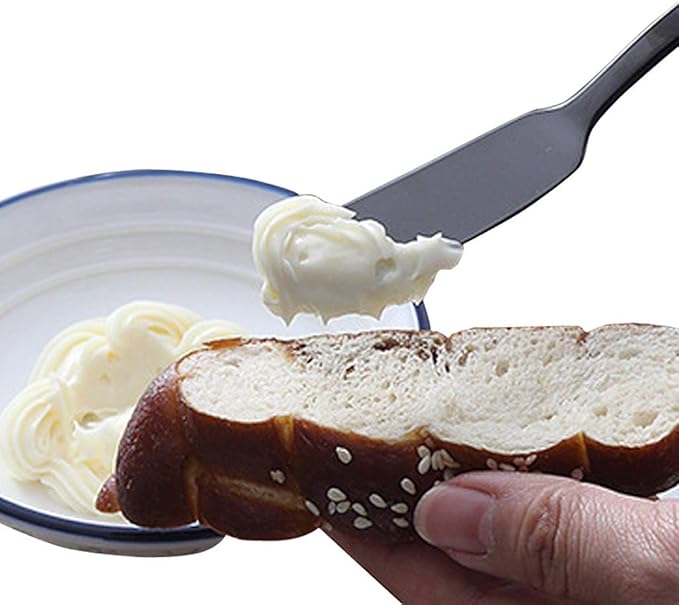 Stainless Steel Cheese Dessert Knives, Breakfast Butter Knife, Slicer Sandwich Spreader, Stainless Steel Better Butter Spreader Easy Spread Cold Hard Butter Cheese Jams (Black)