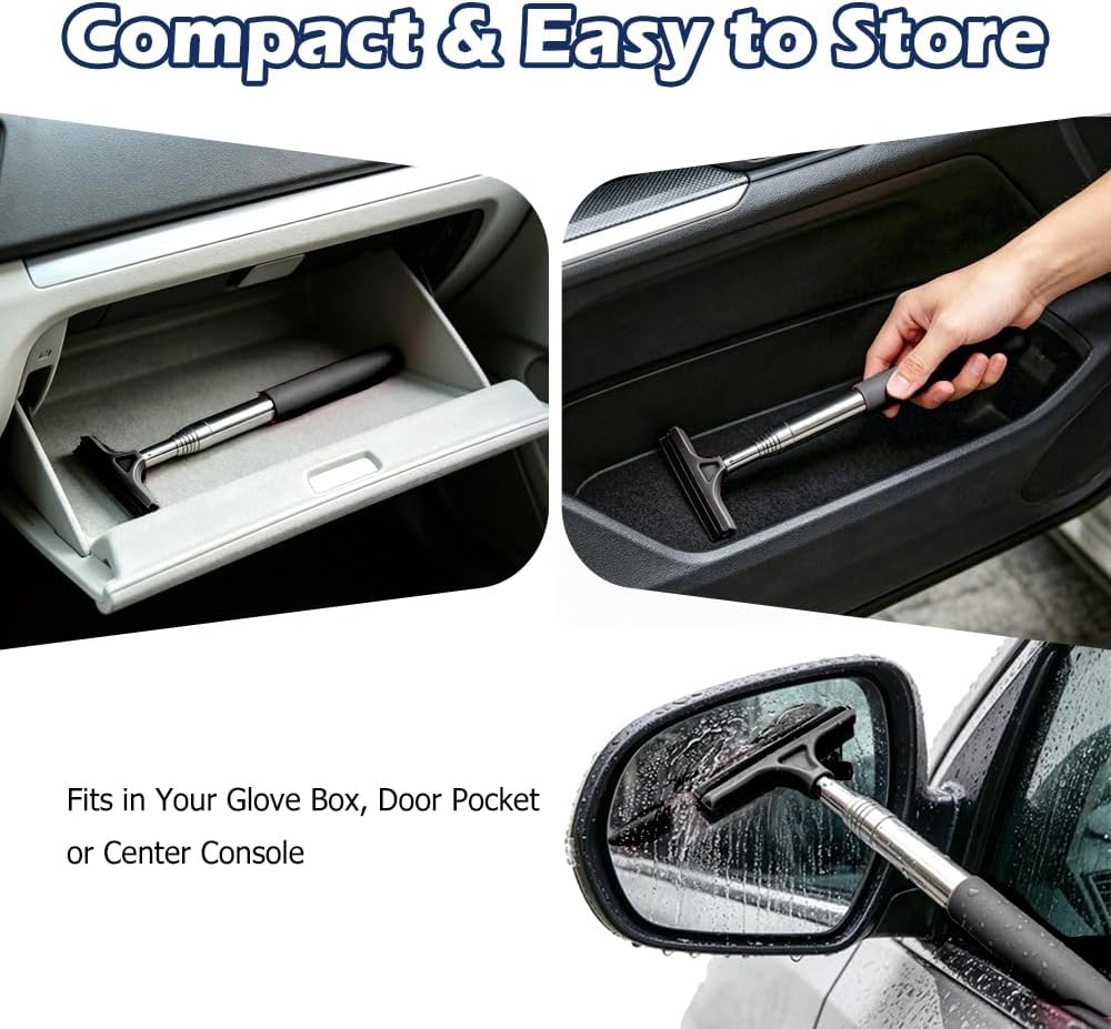 Car Side Mirror Squeegee (Black) Scalable Design, Natural-rubber Edge, Suitable for Most Pickup Trucks, Suvs, And Other Types Of Vehicles