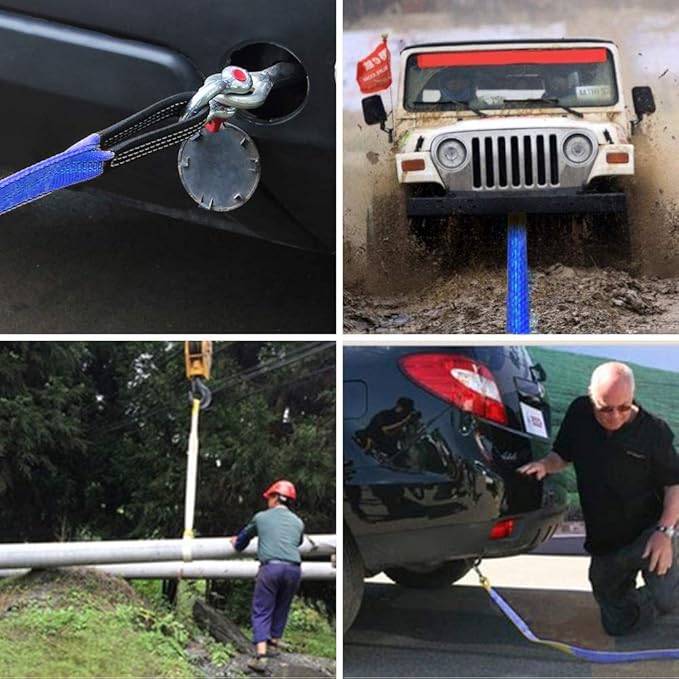 1Pack 2 "x6' Tow Strap with Reinforced Loops Vehicle Recovery Rope 10,000 Pound Breaking Strength 2 inch 6 Feet Lift Sling Strap,Blue