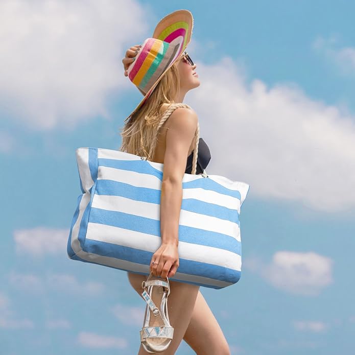 Becokan Beach Bags for Women Large Waterproof Beach Tote Bag Zipper Beach Bag Waterproof Sandproof Swim Pool Bag Large Tote