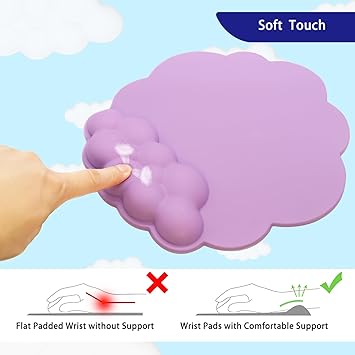 HOTTYAO Cloud Mouse Pad Wrist Support Keyboard Wrist Rest Set Ergonomic Wrist Support for Typing Pain Relief Portable for Computer Office Gaming (Lavender Purple-L)