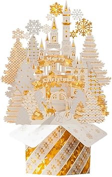 3D Pop Up Christmas Card 5.5" x 7", Room Desk Table Decoration Card, Art Decor Card, Xmas Holiday Greeting Card, Craft Paper Card (Castle)