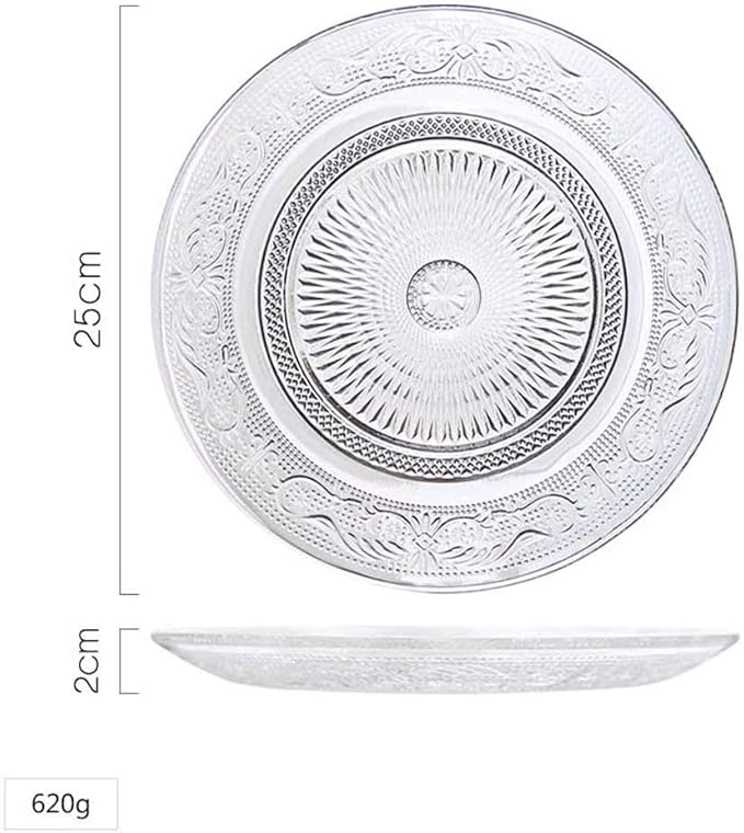 Bowls Vingate Creative Embossed Glass Plate Round Transparent Fruit Tray Home Kitchen Cake Dried Fruit Salad Plate (Size : 10"620g)