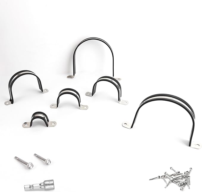 Pipe Clamps,304 Stainless Rubber Cushioned Heavy Duty Conduit clips (SCH 3 in (89 MM) - 06 Pack)