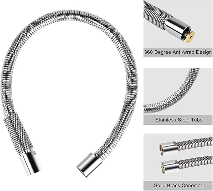 Pre Rinse Faucet 30 Inch Stainless Steel Sprayer for Commercial Kitchen Sink, 1.42 GPM Dish Spray Hose Replacement Kit