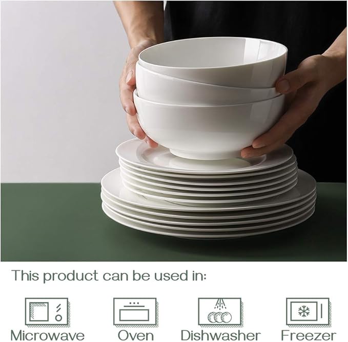 DOWAN Soup Bowls, Ramen Bowl for Noodle, 39 Ounce large Cereal Bowls for Kitchen, 7 Inches Salad Bowls, Microwave and Dishwasher Safe, White