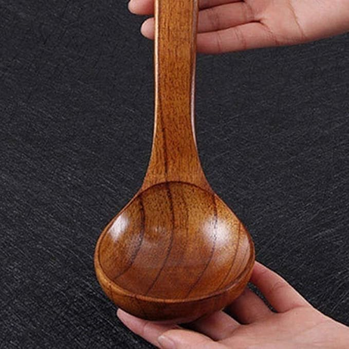 Soup Spoons, Wooden Dessert Rice Soup Spoons Teaspoon with Long Handle Kitchen Cooking Utensil 1pc