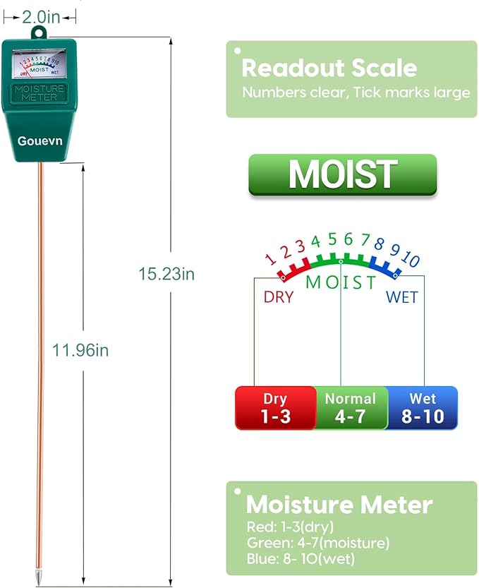Long Probe Soil Moisture Meter for Plants, Plant Moisture Meter for House Plants, Plant Water Meter for Indoor Outdoor Large Potted Plants, Hygrometer Gardening Gifts - No Battery Needed