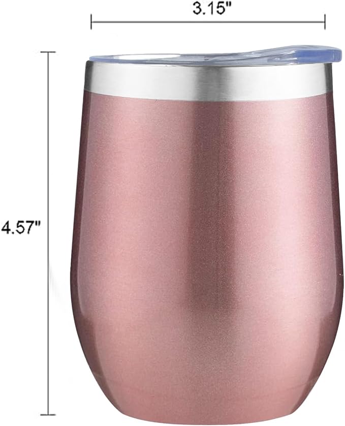 MEZMUT 12 Oz Insulated Wine Tumbler with Lid Double Wall Vacuum Stainless Steel Wine Glass Coffee Mug Insulated Tumbler Cup for Champaign, Cocktail, Beer (Rose Gold, 1 Pack)