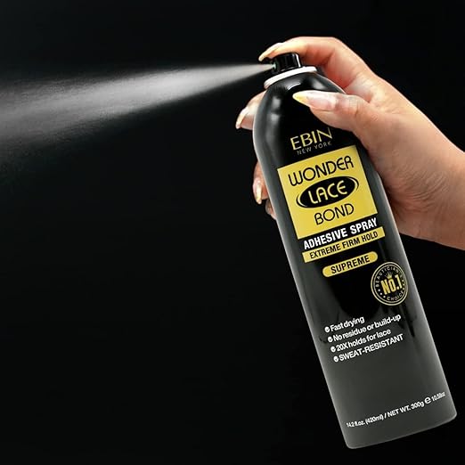 EBIN NEW YORK Wonder Lace Bond Adhesive Spray - Supreme (Extreme Firm Hold), 2.7 fl. oz. 80ml Fast Drying, No Residue, No Build up, Powerful Hold, All-Day Hold, Daily Wig Application