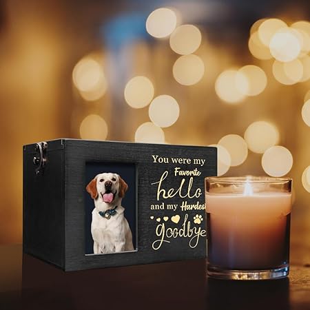 Pet Urns for Dog or Cat Ashes, Wooden Pet Cremation Urns with Photo Frame, Large Keepsake Memory Box Loss Pet Sympathy Remembrance Gift, 7.87" x 5.51" x 5.51" (Black)