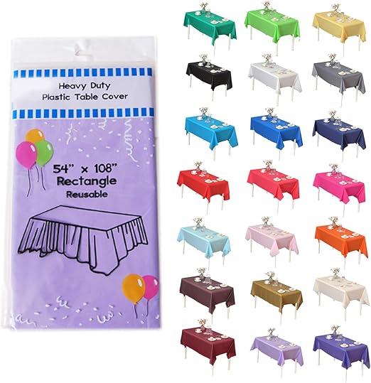 Evershine 4-Pack Heavy Duty Lavender Rectangle 54" X 108" Plastic Table Covers Tablecloth (Reusable) (Rectangle 54" x 108", Lavender)