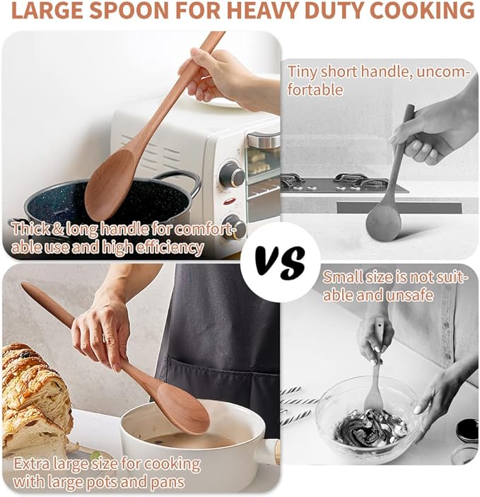 Big Wooden Spoon for Cooking, Large Wood Scoop Utensil, 17-inch Kitchen Serving Scoop for Big Pot, Long Handle Giant Spoon, Heavy Food Service Spoon, Mixing Spoon, Smooth Finish & Comfortable Grip