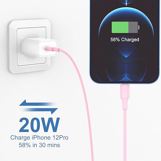 USB C to Lightning Cable, 2Pack 10FT 20W ãMFi Certifiedã‘ Extra Long iPhone Fast Charger Cable Power Charging Cord for iPhone 14/13/12/Pro/Pro Max/Mini/11/Pro Max/XS/MAX/XR/X/ 8/8Plus, Pink
