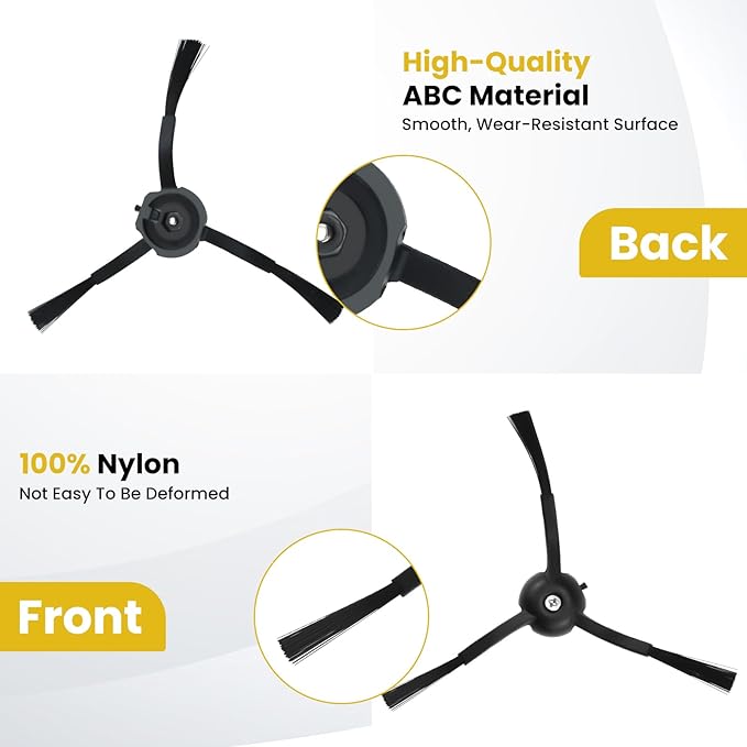 4 Pcs Side Brushes Replacement, Bristle Side Brushes for Ro-borock S8 Pro Ultra, S7 Max Ultra, Qrevo, Qrevo Slim, Series of S7 MaxVS7Q7MaxQ8 MaxS8Q7Q5S6S5S4E5E4E3E2, Black