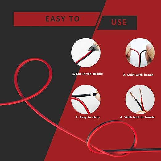 16Gauge 100FT Red Black Cable Hookup Electrical Wire 2 Conductors LED Strips Extension Wire 12V24V DC Cable, 16AWG Flexible Wire Extension Cord (16AWG, 100FT)