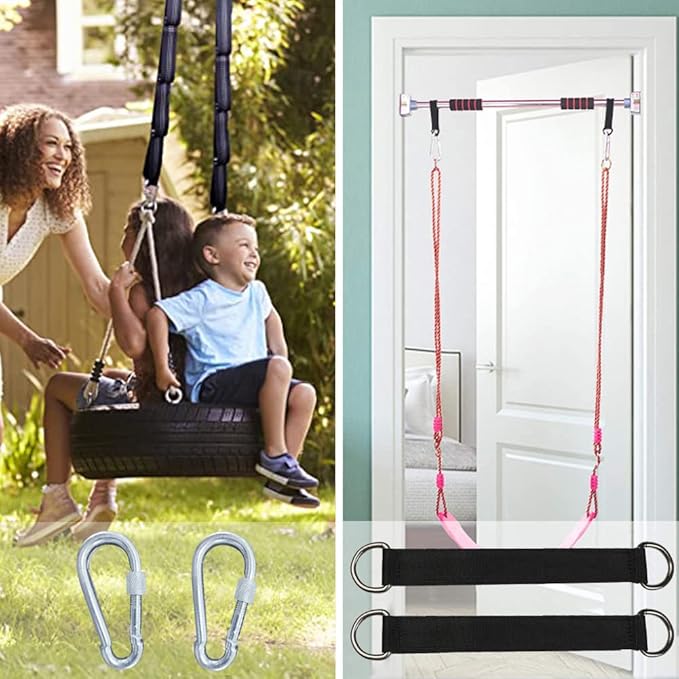1 PCS Black Tree Swing Straps Hanging Kit with 2 Heavy Duty Carabiners (Stainless Steel), Tree Swing Hanging Kit for Swing Seat, Plank, Camping Hammock, Holds 2200 LBS