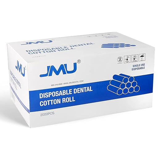 JMU Dental Cotton Rolls 2 2000 Pcs, 1.5'' Rolled Cotton Non-Sterile High Absorbent Cotton Rolls Nosebleed Stopper (Box of 2000)