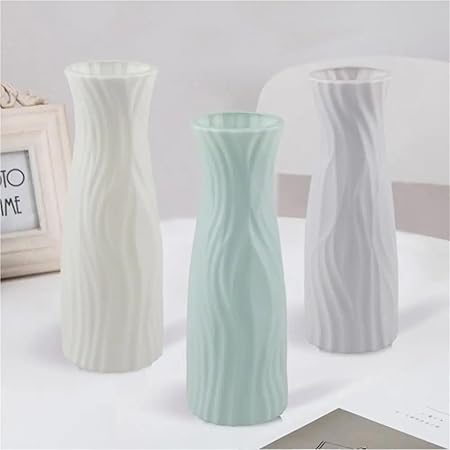 Plastic Flower Vase Imitation Ceramic Solid Color Flower Arrangement Container Living Room Decoration(White 1pc)