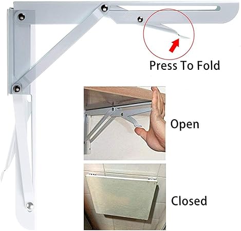 2 Pcs Black Metal Triangle Folding Shelf Bracket Support Wall Bracket, Long Release Arm,Max. Load Approximately 60KG132lb (Black,White)