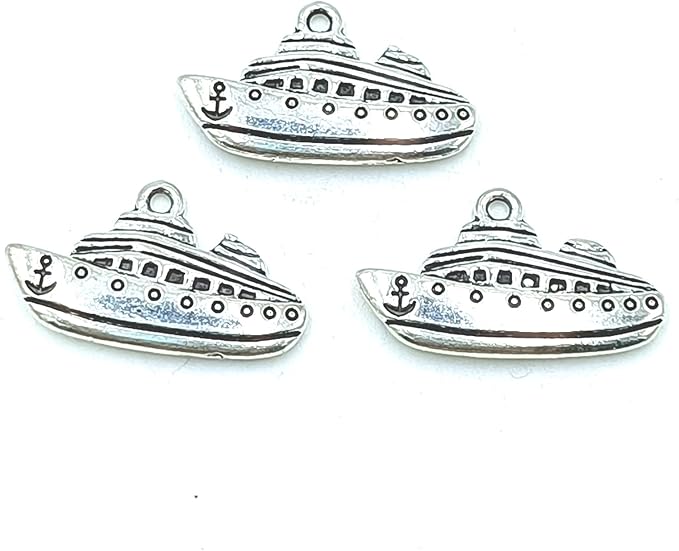 12pcs Charms Nautical Ship Pendants Alloy Tibetan Silver Bulk for Bracelets Keychain Necklace DIY Craft Jewelry Making Supplies Accessory 25 X 15mm (Ancient Silver)
