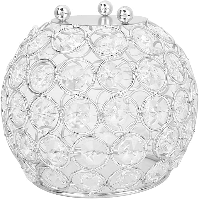 Round Crystal Candlestick - 12cm Wrought Iron Round Candlestick European Candlestick Wedding Christmas Decoration (Silver)