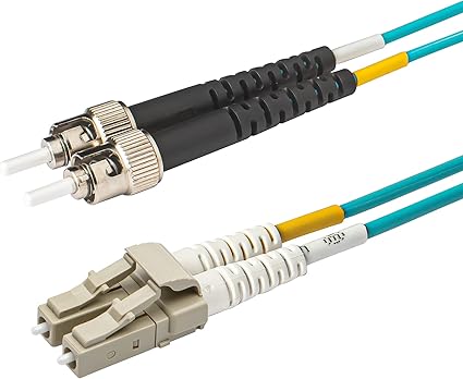 SpeedyFiberTX - 1-Pack 500 Feet Multimode OM3 Duplex ST to LC Fiber Patch Cable, Corning OM3 ClearCurve 50/125 Optical Fiber, Aqua Riser OFNR Cable Jacket