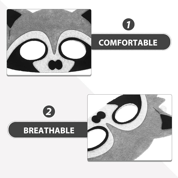 8 pcs Felt Animal Masks: Cartoon Raccoon Half Face Masks Halloween Cosplay Eye Covers for Jungle Themed Birthday Party Decoration Supplies