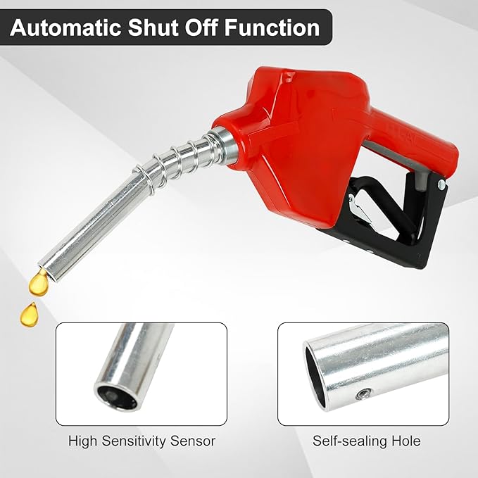 EASYBERG 34" NPT Auto Fuel Nozzle, Auto Shut Off Fuel Nozzle with 3-speed Padlock, Spout 1316" for Gasoline, Diesel, Biodiesel and Kerosene, Red