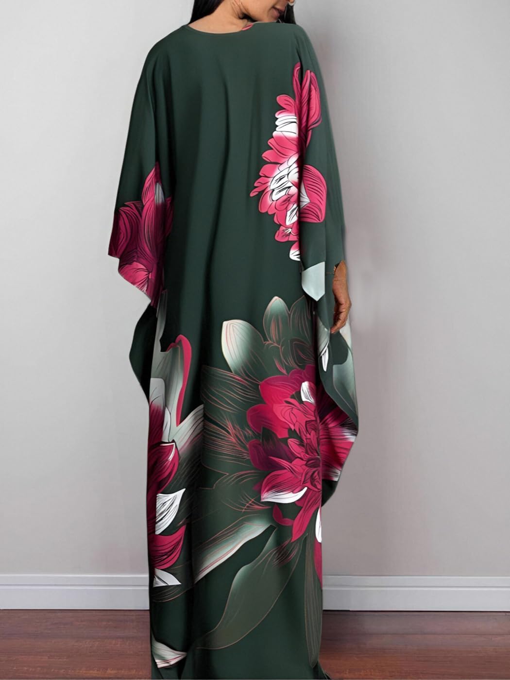 LOUSEA Kaftan Dress for Women Large Flower Print Cover Up Dresses Vneck One-piece Bathingsuit Cover Ups