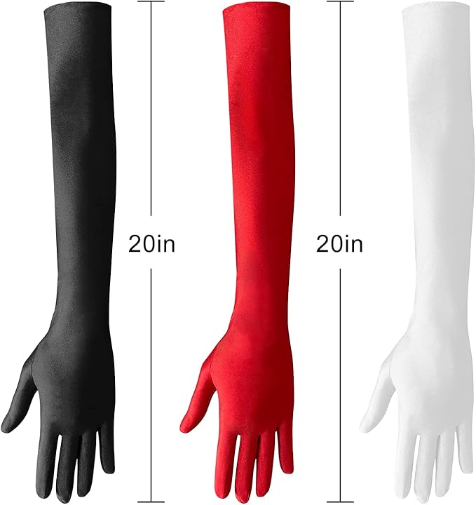 Nackiy Long Black Opera Gloves for Women, 1920s Satin Stretchy Elbow Length Party Gloves Costumes Bridal, 20inch
