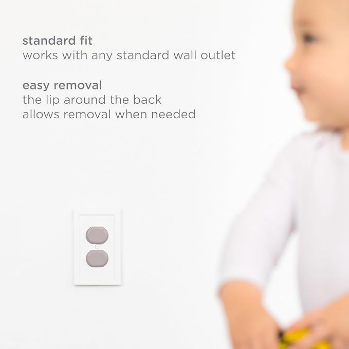 Ubbi Outlet Covers for Child Safety, Plug Protectors, Baby Proofing, Safe Secure Electrical Plug Covers, Taupe, 24 Count