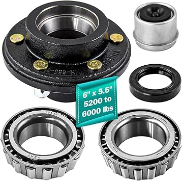 Trailer Hub Kits 6 Bolt 5.5 for 6000 lbs Heavy Duty Trailer Axle 2558015123 Bearings with 12"-20 Thread 42 Spindle 6 Lug Trailer Hub