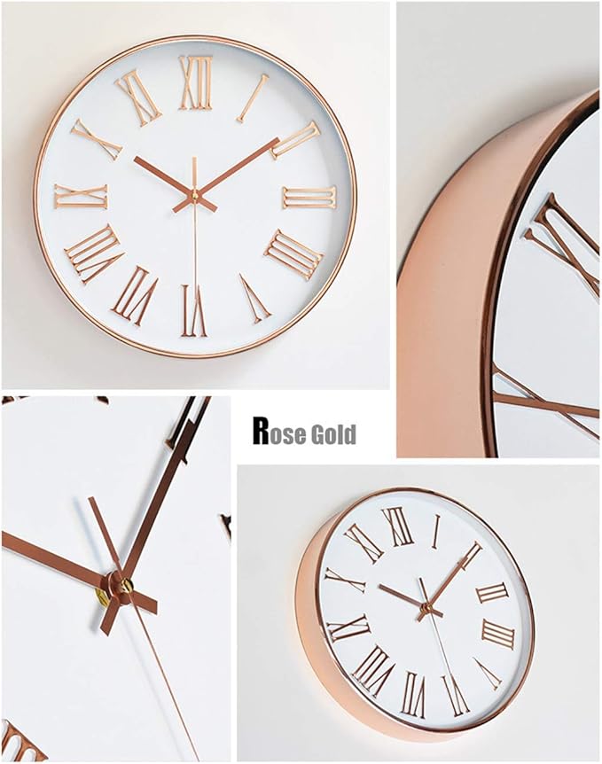 12 Inch Classic Round Clock, Traditional Roman Numeral Quartz Wall Clock, Modern Silent Non-Ticking Home for Living Room/Kitchen/Office Decorative,Gold