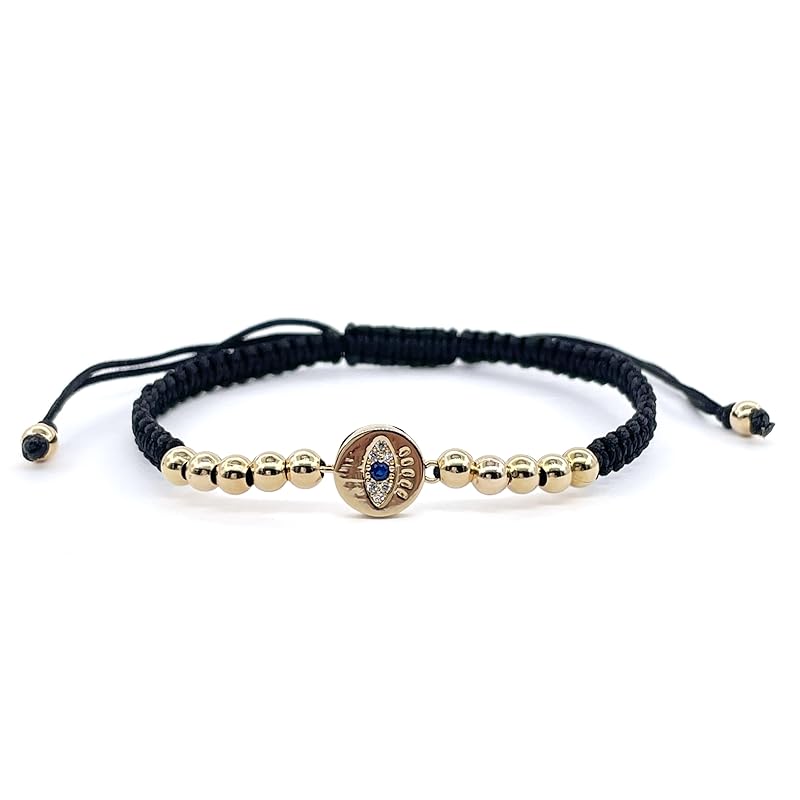 Lucky Evil Eye Charm Hand-Woven Adjustable String Bracelet for Women Protection (Black)