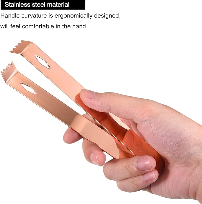 HARFINGTON Stainless Steel Ice Tong, 6.3" x 0.8" Mini Serving Tongs Sugar Tongs for Ice Bucket Cube Sugar Cube Bar Coffee Bar Kitchen, Rose Gold