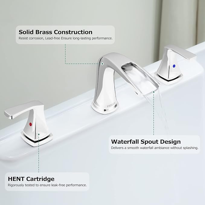 PARLOS Waterfall Roman tub Faucet with Valve, 2-Handle Widespread Tub Filler, Chrome, 1434201