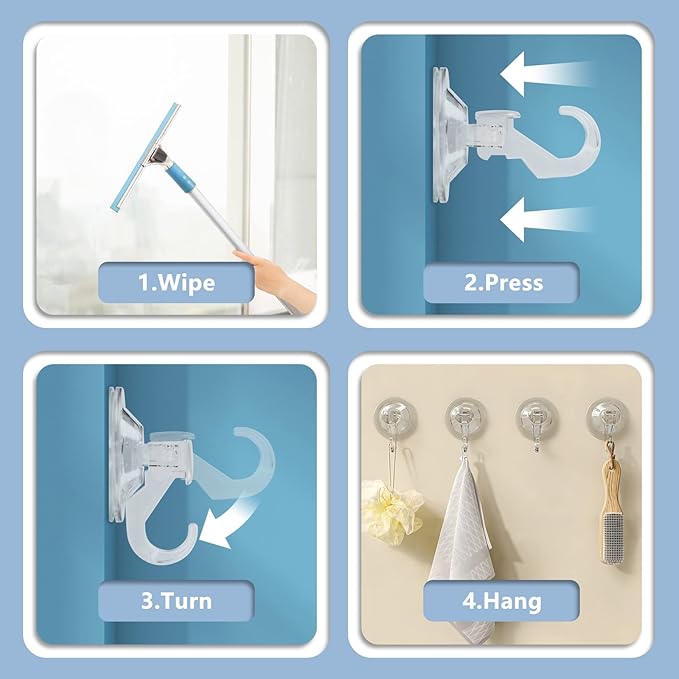 CozyBlue Suction Cup Hooks Heavy Duty - 2 Pack Waterproof Reusable Shower Hooks - Removable for Window, Glass Door, Hangers, Kitchen Tiles, Bathroom Shower Wall...