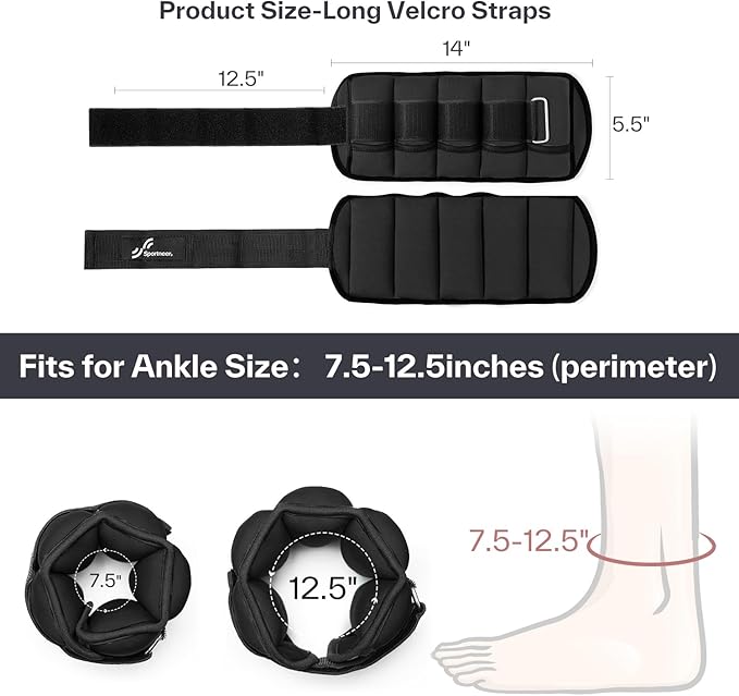 Sportneer Adjustable Ankle Weights Leg Weight Straps for Women Men, Weighted Ankle Weights Set for Gym,Fitness, Workout,Walking, Jogging,1-5 lbs Each Ankle, Pair Ankle Weight