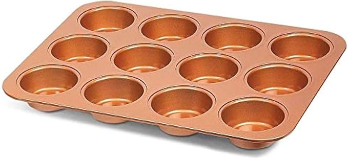 Non Stick Ceramic Coated Copper Muffin Pan 12 Cups Professional Healthy cupcake pans Even Baking, Dishwasher and Oven Safe