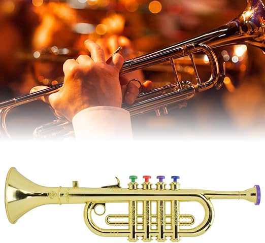 Tyenaza Kid Trumpet, Golden Coated Plastic Children Preschool Music Toy Gift Wind Instrument, Saxophone Trumpet Horn Early Learning Toy for Boys Girls Adults